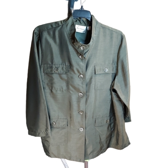 Linea By Louis Dell'olio 2X NWOT Jacket top with belt,pockets olive linen look - Picture 1 of 13